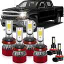 Light Bulbs Fit for 2022-2023 Chevrolet Silverado 1500 2500 3500HD H9 High Beam H11 Low Beam 5202 Fog Light Ultra-bright with Cooling Fan 15000 RPM Plug and Play Pack of 6