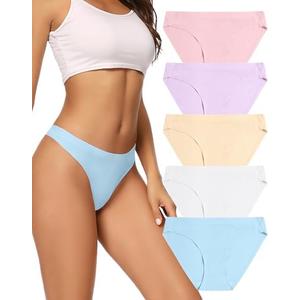 voenxe Women Bikini Underwear,Seamless Breathable Ladies Panties,No Show Comfortable Briefs Undies,Invisible Hipster,5-Pack Size Medium