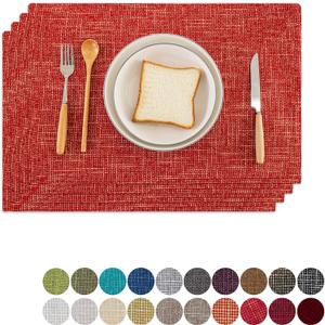 Kevin Textile Fall Table Mats Set of 4 Heat Resistant Washable Placemats for Seasonal Autumn Parties Buffet Dinner, 13 x 19 inches, Burnt Brick