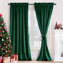 JIUZHEN Green Velvet Blackout Curtains 120 inches Long Luxury Rod Pocket Room Darkening Drapes for Bedroom/Living Room/Dining Room, Set of 2, W52 x L120