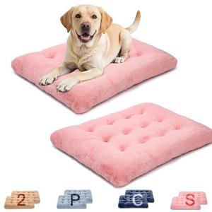 MOIRIG 2 Pack Washable Dog Bed, Deluxe Plush Dog Crate Beds with Anti-Slip, Comfy Kennel Pad Pet Sleeping Mat for Large, Medium and Small Dogs (2 Pack x Pink, 35.0" L x 23.0" W x 3.0" Th)