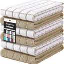 Homaxy Premium Cotton Kitchen Towels 16"x 28", Large Natural Ring Spun 390 GSM Dish Towels, Super Absorbent Terry Kitchen Hand Towels, Soft Tea Towels with Hanging Loop, Tan Check Design, 6 Pack