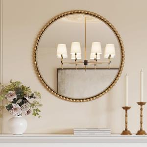 Round Gold Wall Mirror - Circle Wall Decor Mirrors, 31.5 Inches Vintage Beaded Mirror Wall Art Decor for Bathroom, Entryway, Living Room, Hallway