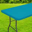homing Rectangle Table Cloth Cover, Waterproof Polyester Elastic Fitted Tablecloth, Fits for 5 Foot Folding Tables, Washable Table Protector for Picnic, Camping, Outdoor (Teal, 30" x 60")