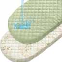 Muslin Bassinet Sheets Waterproof Baby Bassinet Mattress Sheets 2 Pack Thickened Ultra Soft Fitted Crib Cover 33" x 17" for Oval Cradle, Rectangular Mattress Pad, Green