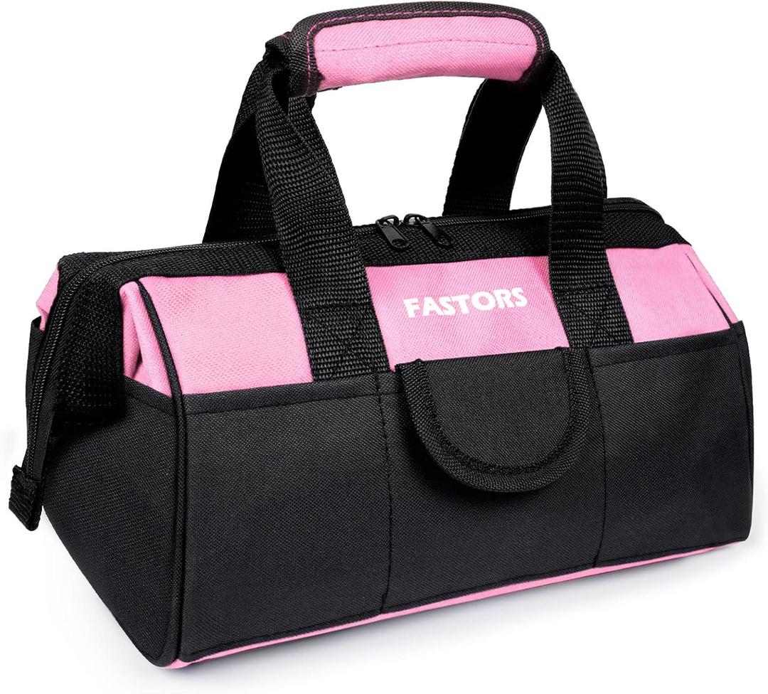 Pink Tool Bag for Women With 13-Inch Wide Mouth Double Zippers,Tool Bag With 8 Pockets Outside and 2 Pockets Inside(PINK)