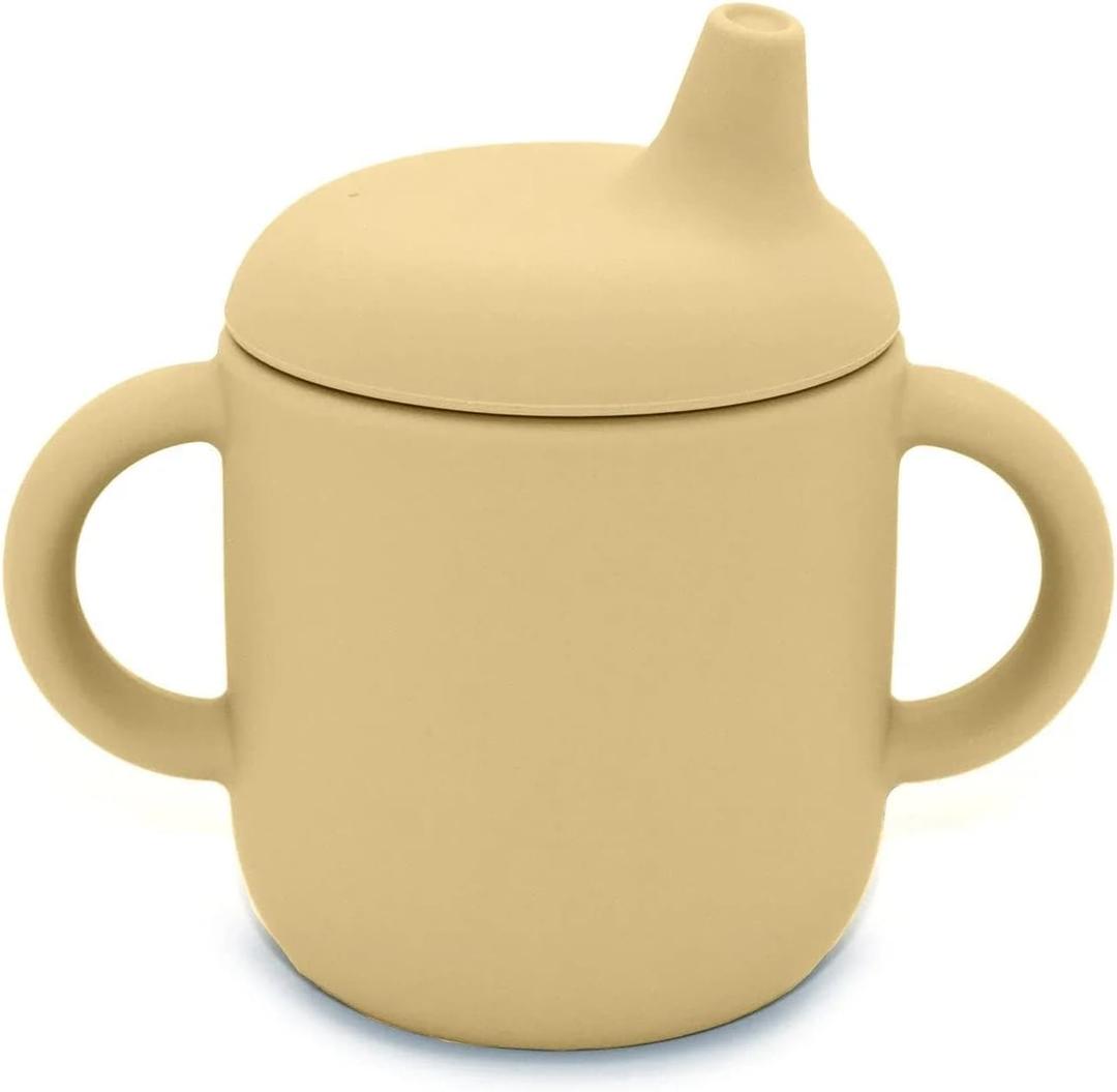 Nouka Non-Spill Sippy Cup | 100% Food-Grade Silicone | Easy Grip Double Handles | Non-Slip & Soft | Dishwasher Friendly | Butter | Size 6 Oz