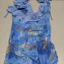 Women Sexy Halter Neck Floral Bodycon Mini Dress Backless Ruffle Layered Short Party Mesh Dress, M