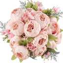 Mkono Peonies Artificial Flowers, 2 Packs 13 Stems Faux Peony Flowers Real Touch Fake Silk Bouquet for Arrangements Dining Table Centerpieces for Kitchen Bridal Wedding Party (2, Spring Light Pink)