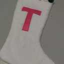 Holiday Home White Plush and Pom Poms Stocking - Monogram P