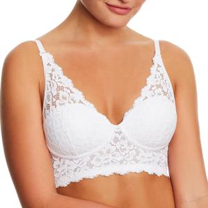 Maidenform Women's Lace Bralette, Padded Longline Bralettes, Convertible Wireless Bras for Women (Plus (40B, White)