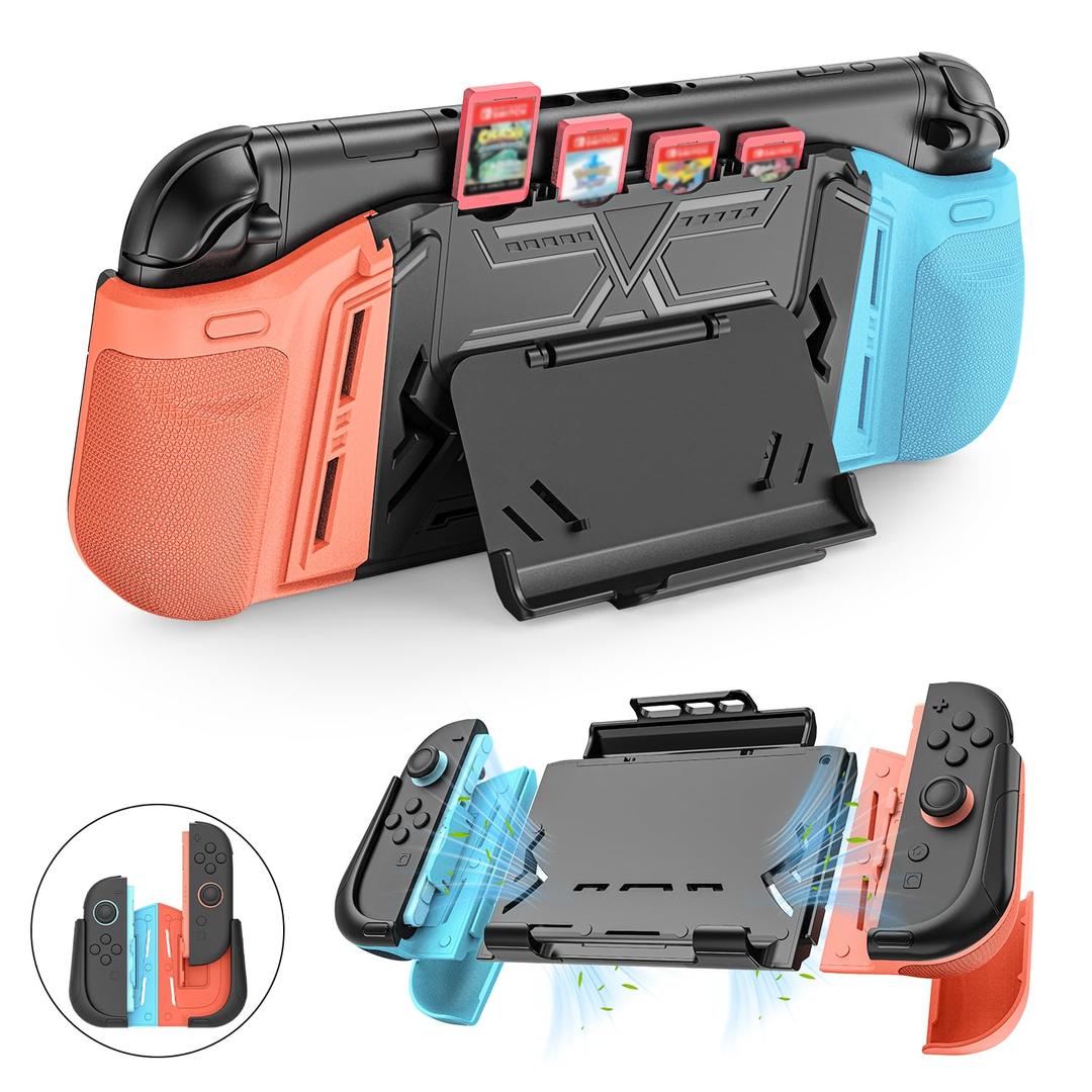 Protective Case Compatible with Nintendo Switch 2, Dockable Stand[UPGRADED ARMOR]Protector Cover, Magnetic JoyCon Friendly, Cooling Ergonomic Design, Comprehensive Drop & Scratch Resistance (Colorful) (Blue & Orange)