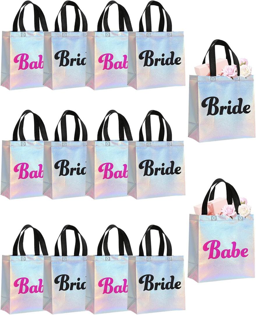 12 Pcs Bridesmaids Gift Bags Holographic Non-woven Reusable Tote Bag Bridal Shower Gifts Bag Bachelorette Party Decorations for Bridesmaid Proposal Engagement Wedding Party Favor Bags