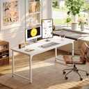 PRAISUN 55 Inch Computer Desk, Home Office Desk with Spacious Desktop, Modern Gaming Desk, Writing Study Table for Bedroom, Small Spaces, Work from Home Desk with Metal Frame, White
