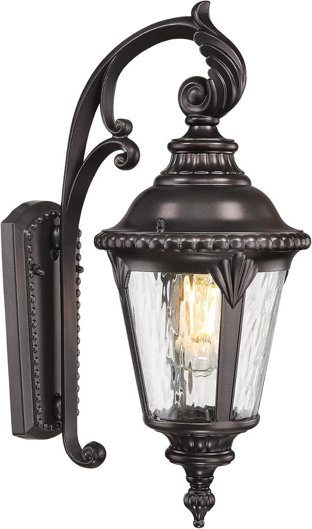 Emliviar 19.7" Outside Wall Sconce Porch Light with Oil Rubbed Bronze Finish, Water Ripple Glass Front Door Wall Lighting for Yard, XE265B-S ORB-SW