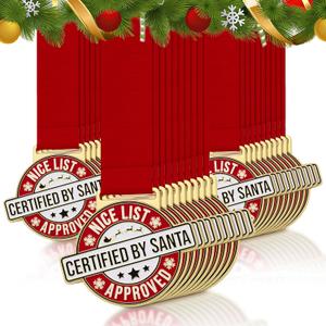 Landical Christmas Medals Gifts 2" Santa Nice List Award Medals Gold with Neck Ribbon for Family Christmas Eve Stocking Stuffers Gifts