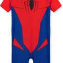 Marvel Rash Guard Swimsuit, Summer Vacation Essentials for Kids, Children's Swimwear Full Body Beachwear (3-4T, Red/Blue Spiderman)