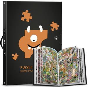 Demine Puzzle Storage Folder for 500 Pieces  Portable Jigsaw Puzzles Organizer Binder Fits Up to 40 Puzzles, 20 HD Film Pockets, Handle Design Puzzle Keeper for Adults and Kids (Medium)