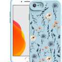 Case Compatible with iPhone SE/7/8, Cute Pretty Print Protective Silicone Case for Girls Women, Ultra-Thin Shockproof Soft Girly Phone Cover for iPhone SE/7/8 - Blue Wildflowers