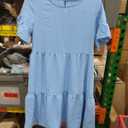 Chuanqi Womens Ruffles Boho Floral Printed Babydoll Loose Swing Casual Short Mini T-Shirt Dress Size 160