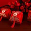 Abaodam Wedding Candy Boxes, 80pcs Chinese Favor Boxes with Tassel for Guests, Creative Bag Table Decorations for Engagement, Wedding Party, Bridal Shower, Celebration Gift (Red)