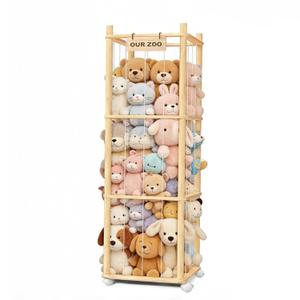 Stuffed Animal Storage, Wood Stuffed Animal Zoo Storage with Brake Wheels, Space Save Toy Organizer, Large Capacity Stuffed Animal Holder, Perfect for Nursery Playroom Kidroom Bedroom-54.3 Inch
