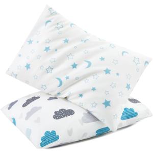 TILLYOU Toddler Pillowcase 2 Pack with Envelope Closure,Silky Soft Microfiber 13" x 18" Kids Travel Pillow Cases,Blue Clouds & Blue Stars
