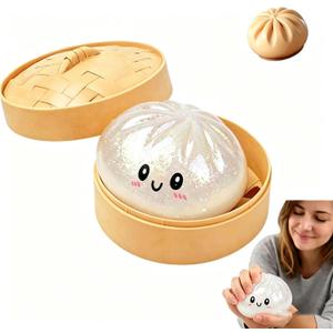 Glitter Dumpling, Glitter Dumpling Squishy with Box, Dumplings Sensory Squeeze Toy for Stress Relief (White)