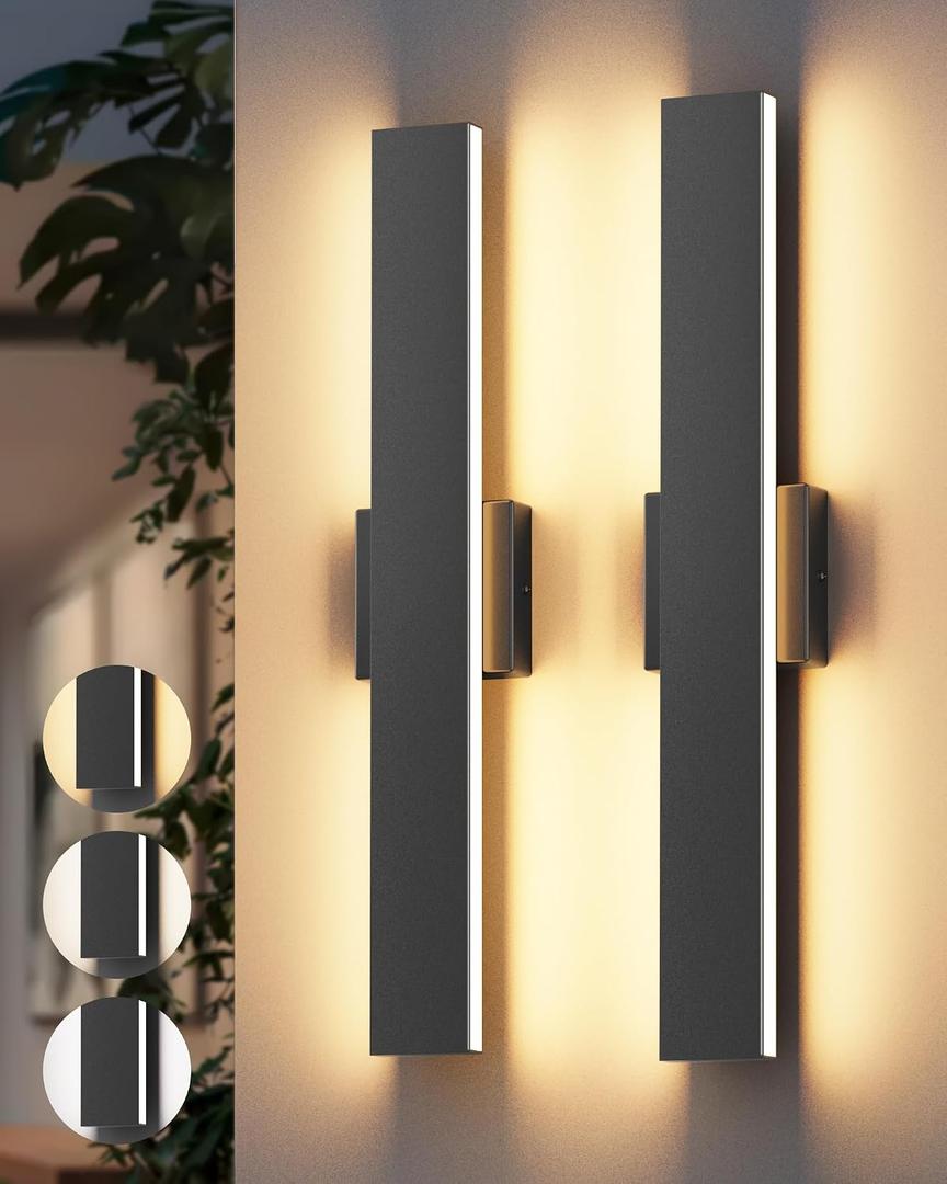 2 Pack 23.6In Modern Outdoor Wall Light,3000K 4000K 6000K IP65 Waterproof Exterior Wall Light for House Porch Entrance