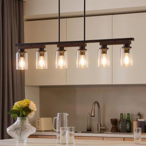 6-Light Black Linear Chandelier,43.3" Dining Room Light Fixture Over Table