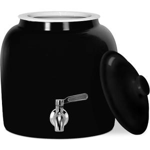 Geo Sports Porcelain Ceramic Crock Water Dispenser, Stainless Steel Faucet, Valve and Lid Included. Fits 3 to 5 Gallon Jugs. (Solid Black)