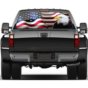 Truck Rear Window Decal Wrap Size 66" x 20" American Flag Eagle Graphic Perforated Vinyl Sticker Patriotic Decoration Fit Most Pickup Trucks SUV