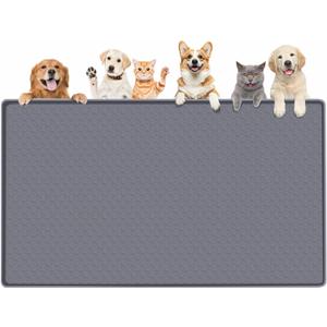 Dog Food Mat, Extra Large 51" x 25.6" Silicone Pet Feeding Mat with Raised Edge Pet Placemat for Small, Medium, and Large Pets Non-Slip, Easy to Clean (Dark Grey)