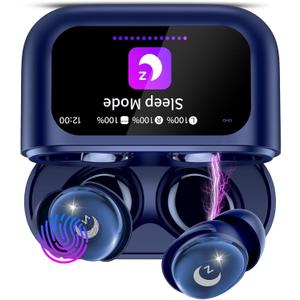 VEKJ Sleep Earbuds, Bluetooth 5.4 in Ear Smart Touch Screen Earbuds, 48H Mini Sleep Headphones Small Design for Side Sleepers, Crystal-Clear Calls Ear Buds, 5 EQ Modes, IPX7 Waterproof Earphones Blue