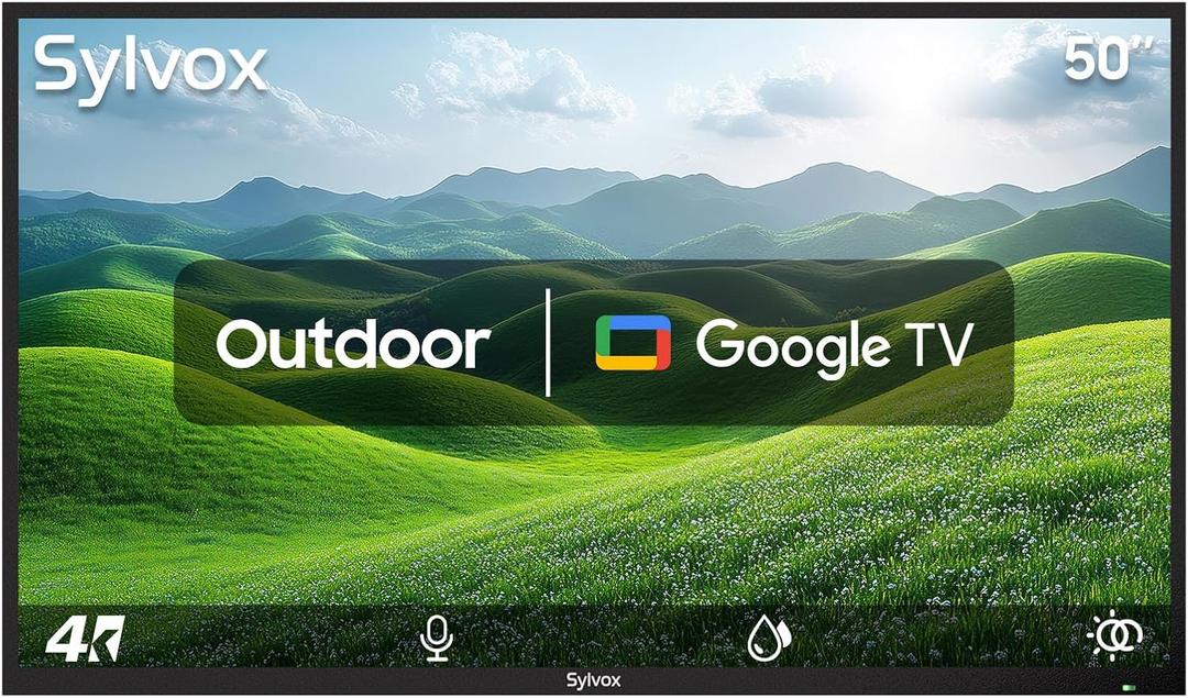 SYLVOX 50 Inch Outdoor Smart Television Weatherproof Google TV, 4K 700NIT High Brightness Temperature Resistant IP55 Waterproof TVs, Anti-Scratch, Suitable for Partial Sun (Patio Series)