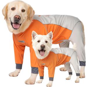 Dog Full Body Winter Coat, Waterproof Fleece Jacket for Small Medium Large Dogs Reflective Snowsuit with Zipper for Outdoor Skating (Orange, 2XL(Weight 23-33 lbs))