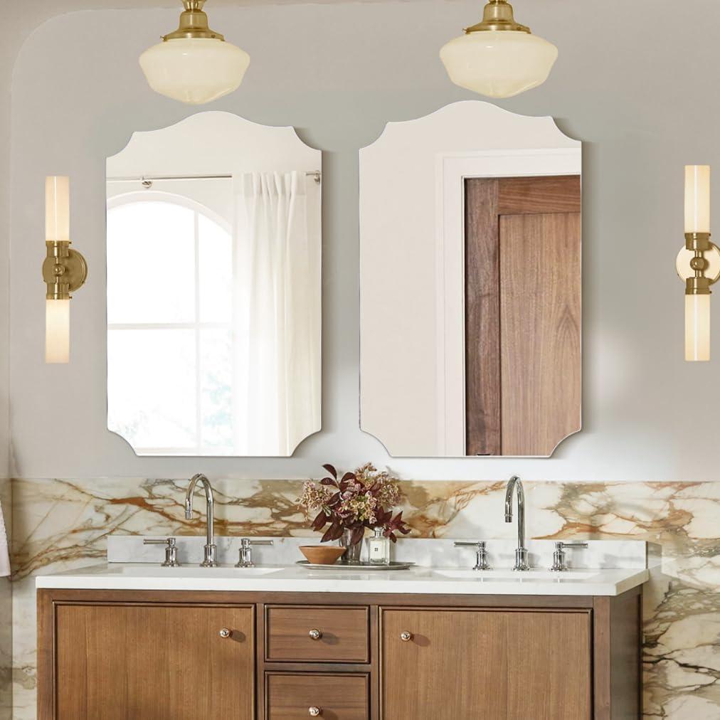 2 PCS Bathroom Mirrors for Over Sink, Decorative Arched Mirror, Frameless Mirrors for Entryway, Living Room, Hallway, 32"x24"