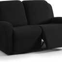 TAOCOCO Recliner Loveseat Slipcover, 6 Pieces Dual Recliner Sofa Covers for 2 Seat Dual Reclining Loveseat Couch, Stretch Soft Jacquard Pattern Furniture Protector with Elasticity (2XL, Black)