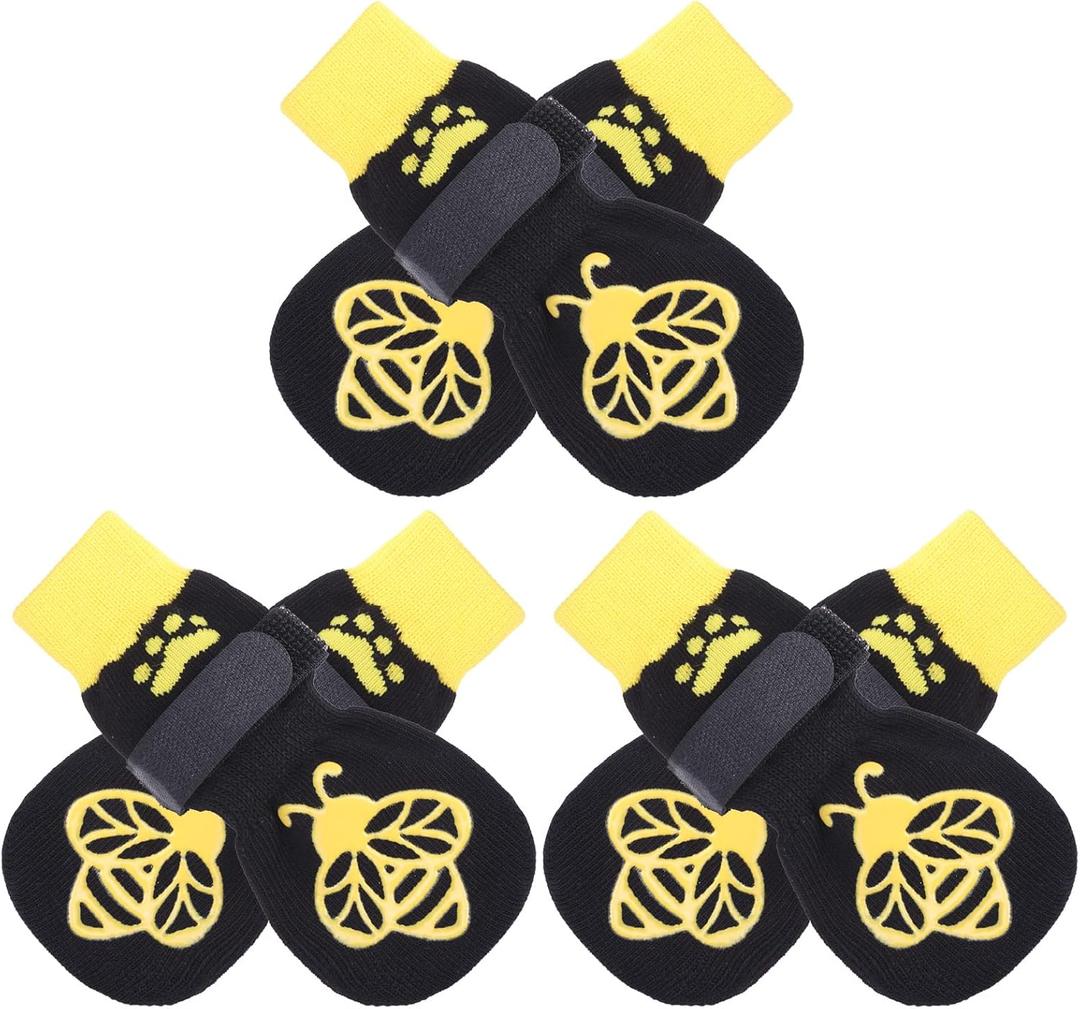EXPAWLORER Anti Slip Dog Socks to Prevent Licking Paws,Winter Dog Boots & Paw Protectors,Dog Booties for Hardwood Floors with Grippers,Dog Shoes for Hot/Cold Pavement Small Medium Large Senior Dog (Bee)