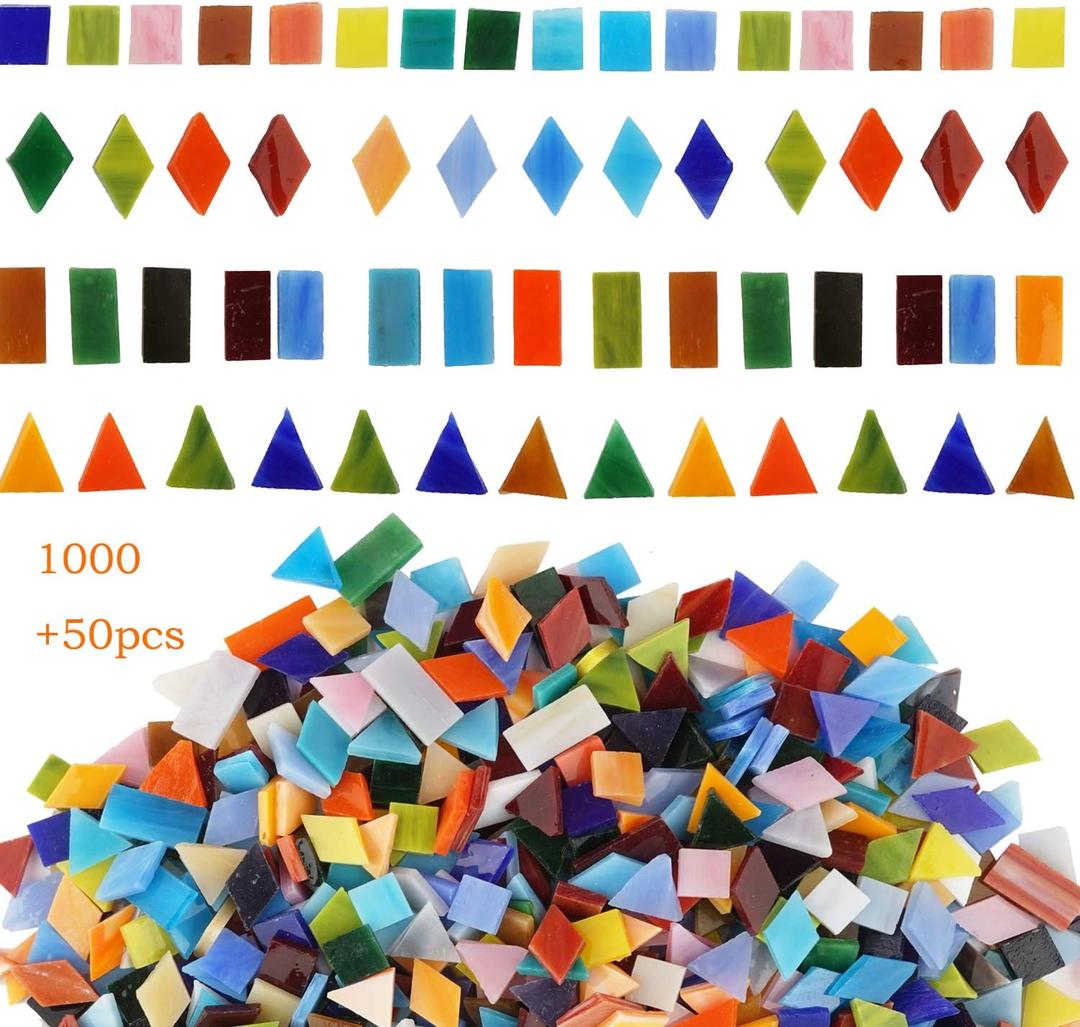 Lanyani 1050 Pieces Mixed Shapes Glass Mosaic Tiles for Crafts, Colorful Stained Glass Pieces for Mosaic Projects Lanyani 1050 Pieces Mixed Shapes Glass Mosaic Tiles for Crafts, Colorful Stained Glass Pieces for Mosaic Projects