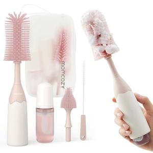 Momcozy Bottle Brush Kit, Innovative Push-Press Design for Better Cleaning - Baby Bottle Cleaner Brush for Baby Bottle, Breast Pumps, Nipples, and More - Can Generate Foam for Better Cleaning, Pink (Press Bubble Style)
