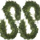 2 Pcs 9FT Christmas Cedar Garland Artificial Realistic Faux Green Cedar Pine Garland Real Touch Christmas Garland for Xmas Home Decoration Indoor Stairs Railing Fireplace Outdoor