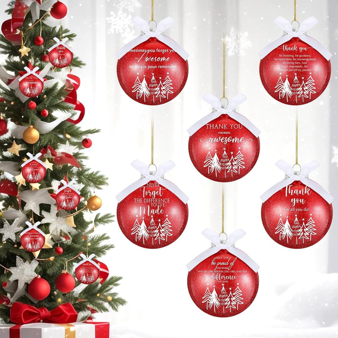 Yuxung 12 Pcs Christmas Employee Appreciation Gifts Bulk Christmas Thank You Ornaments for Coworkers Staff 3.15'' Glitter Balls with Ribbon for Office Work Team Teacher Nurse Volunteer