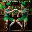 8 Pcs St Patrick's Day Costume Set with Hat Beard Suspender Necklace Glasses Bow Tie Socks Shoe Buckles for Men Adult Party Suit Outfit (Green)