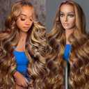 Real Human Hair Wig 30 Inch Ombre 13x6 Lace Front Wig Human Hair 210% Density 4/27 Highlight Wigs Honey Blonde Body Wave Lace Front Wig Pre Plucked HD Frontal Wig Glueless Wigs