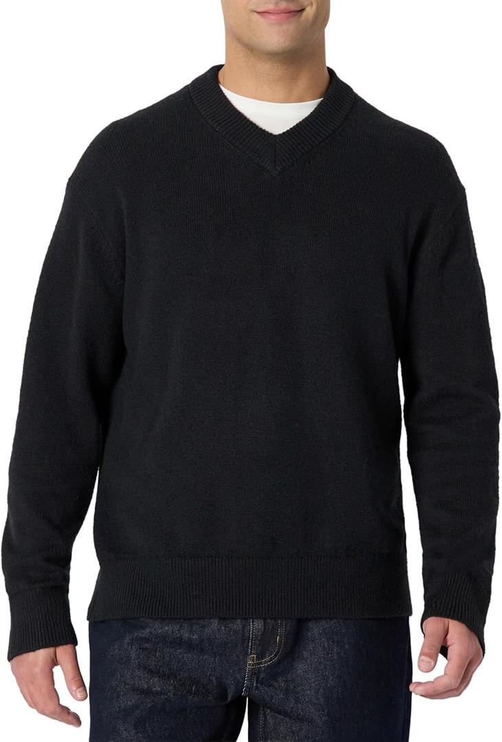 Amazon Essentials (Demi's Pick Men's Regular-Fit Cotton Blend V-Neck Sweater (X-Large, Black)
