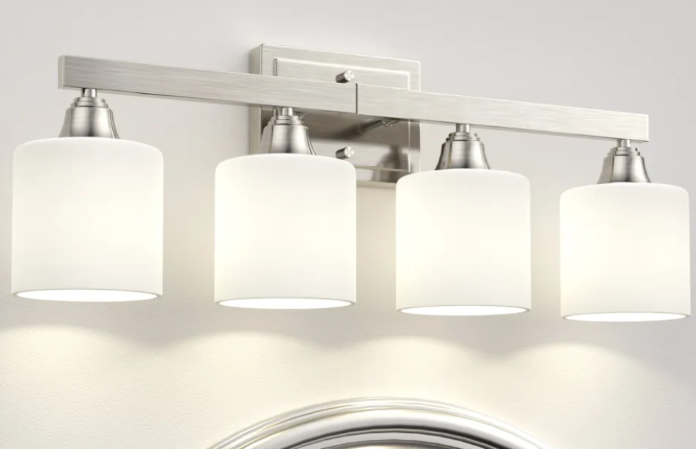 VOLISUN 4-Light Bathroom Light Fixtures, Brushed Nickel Bathroom Vanity Light Over Mirror, Modern Vanity Light for Bathroom, Bathroom Wall Light with Clear Glass Shades (Bulbs Excluded)