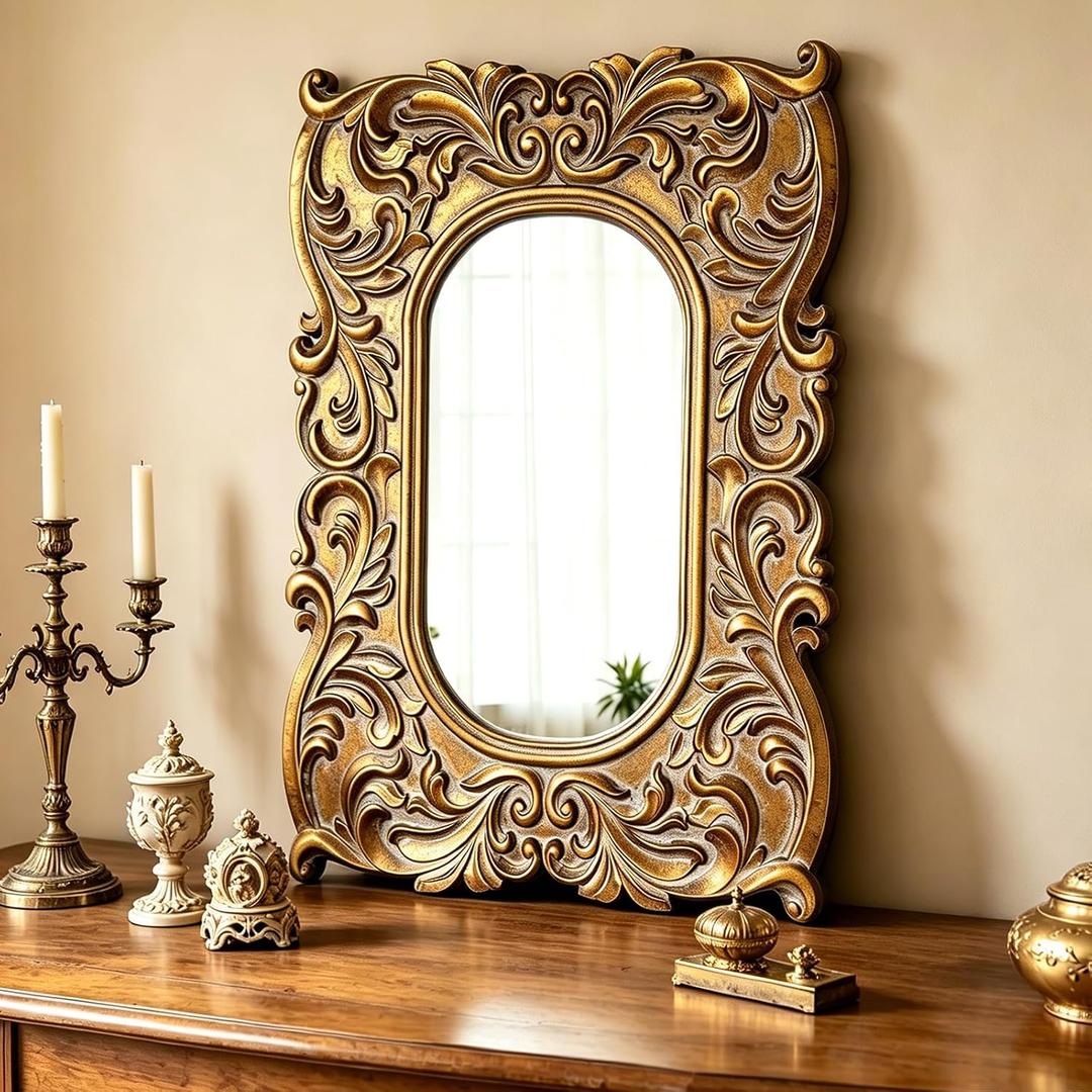 Antique Small Oval Gold Mirror 18 x 24 Inch, Distressed Finish