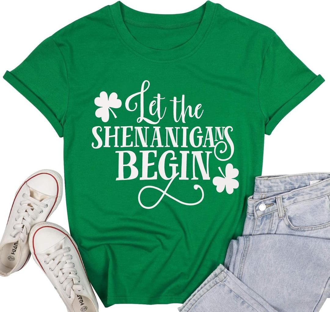 St Patricks Day Shirt Women Green Shamrock Lucky Tshirt Casual Clover Graphic T Shirt Irish Tee Tops (Small)