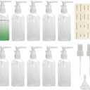 10pcs Travel Dispenser Bottle, 3.4oz Clear Small Dispenser Pump Bottle, Plastic Lotion Bottle with Pump & 2pcs Mist Sprayer & Small Funnel & Label for Soap/Shampoo/Conditioner/Body Wash